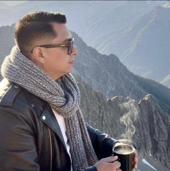 Franz, founder of The Mirror of the World, enjoying a hot coffee in the mountains