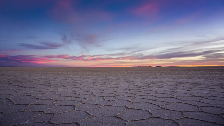 Salt hexagons on the Salar de Uyuni at twilight